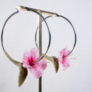 a pair of earrings with flowers